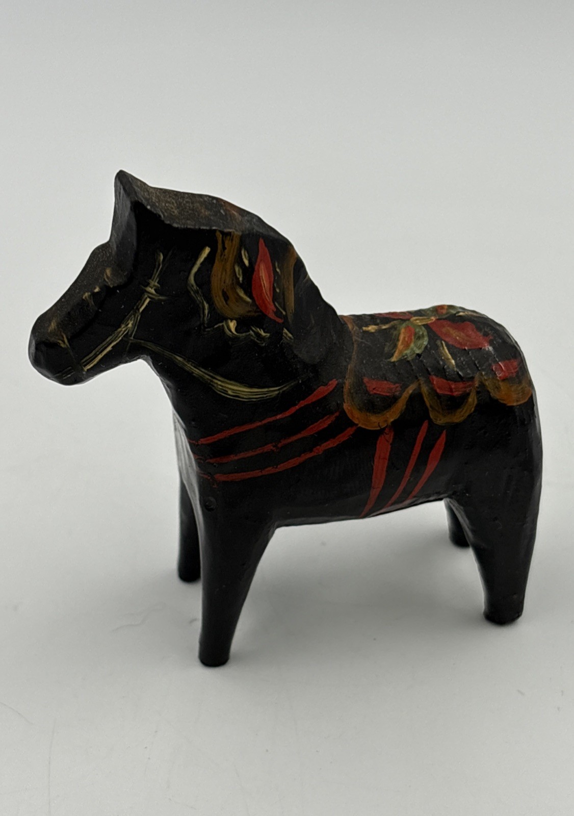 Folk Art Swedish Black Hand Carved Wood Horse 3