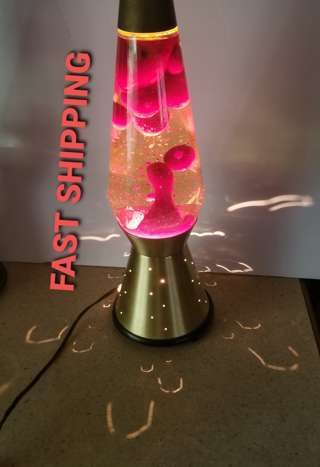 Vtg 70s Lava Lamp Lite STARLIGHT Red Lava Gold Base LAVA WORKS Retro Groovy Cool