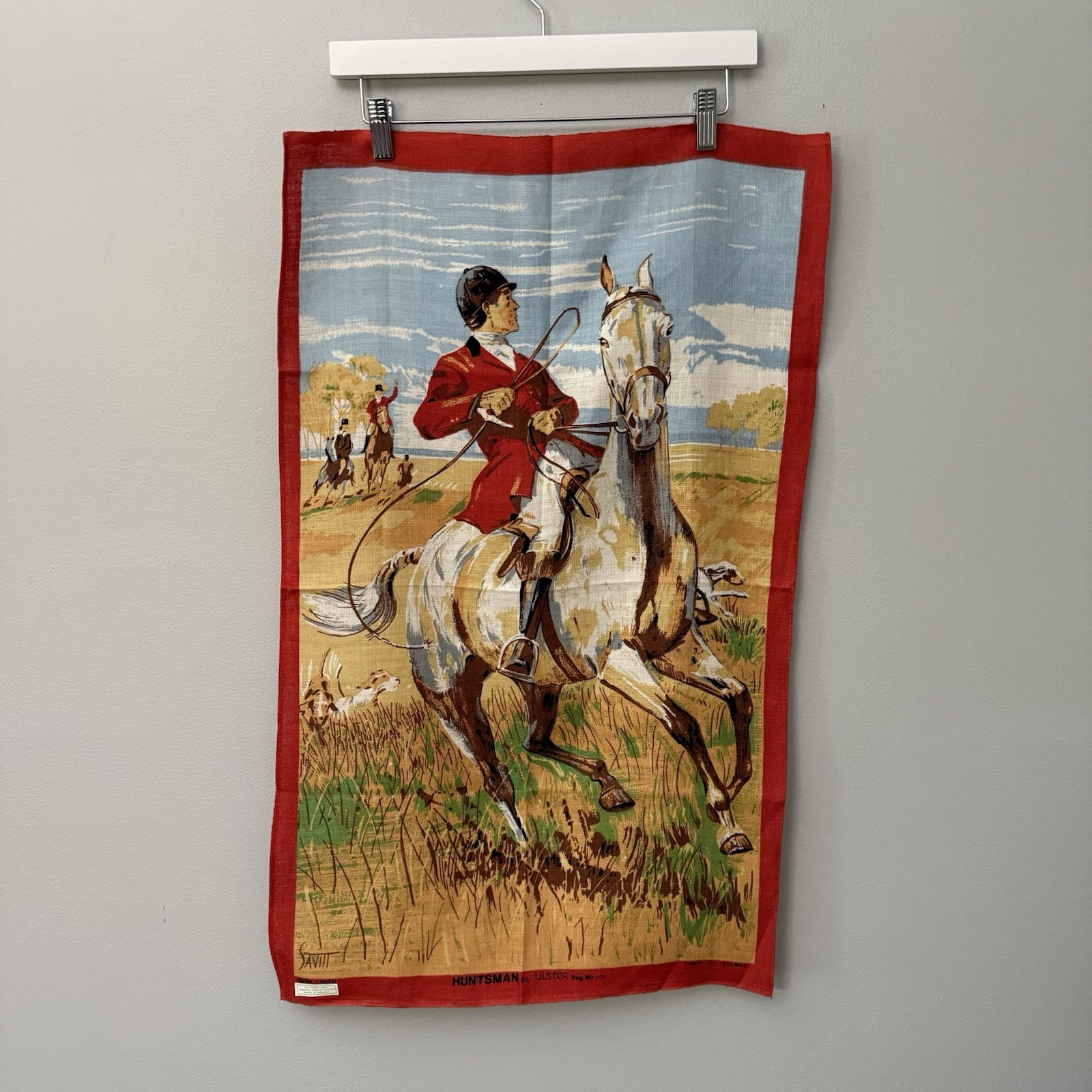 Vintage Ulster Irish Linen Tea Towel Huntsman Equestrian Horse Marshall Fields