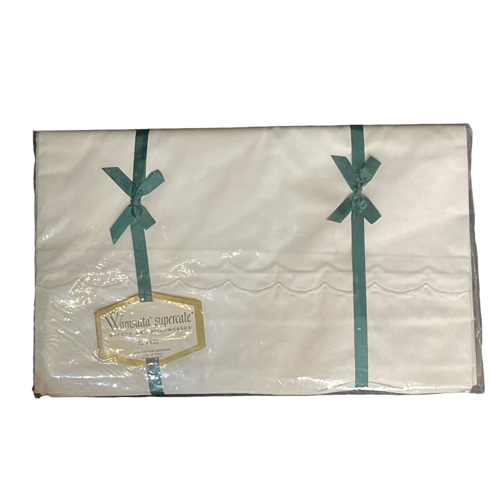 Vintage Wamsutta Twin Sheet Set White Scallop Edge 72x120 NOS