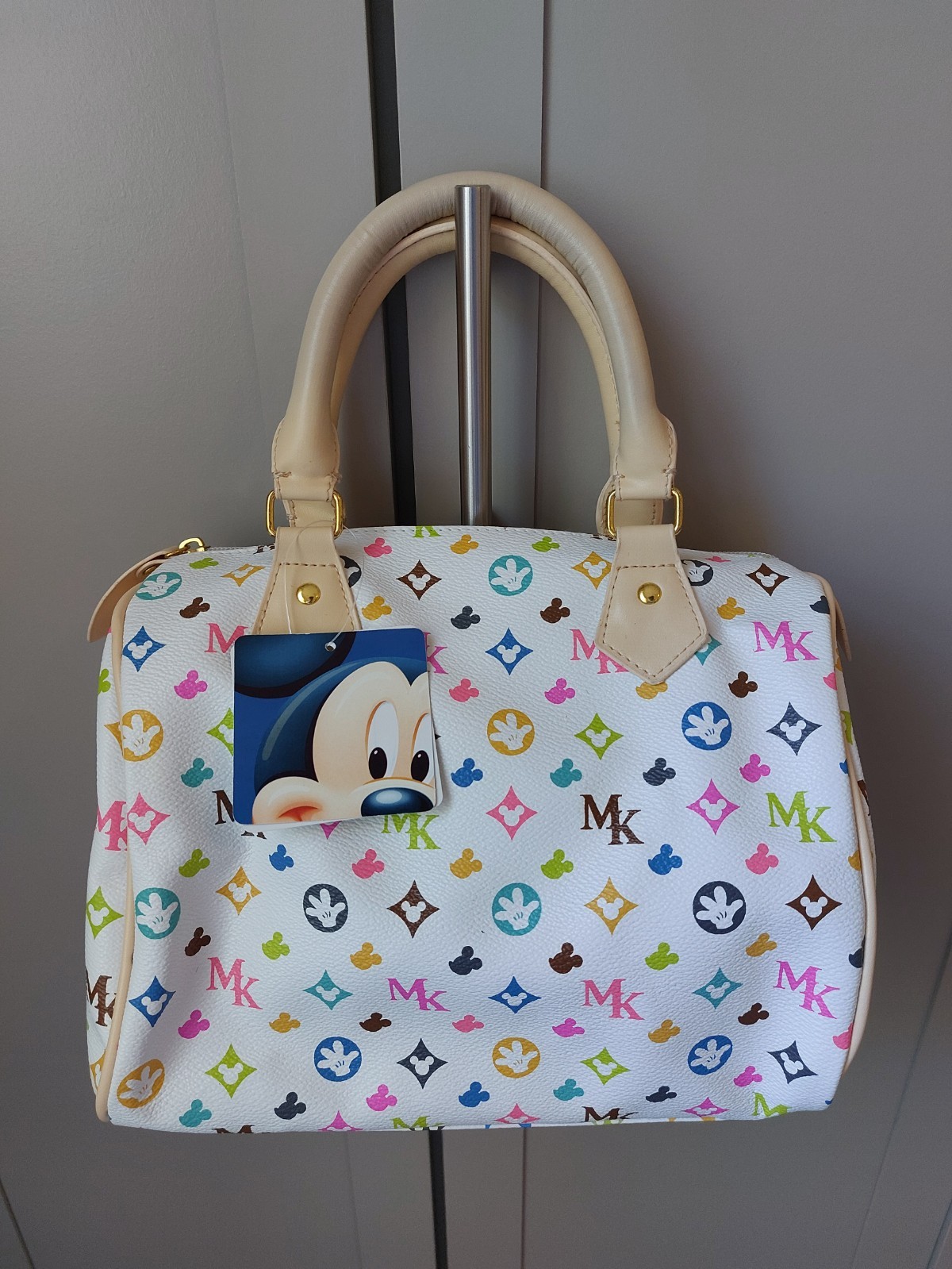 Vintage Y2K Disney Mickey Mouse monogram white multi-coloured bag