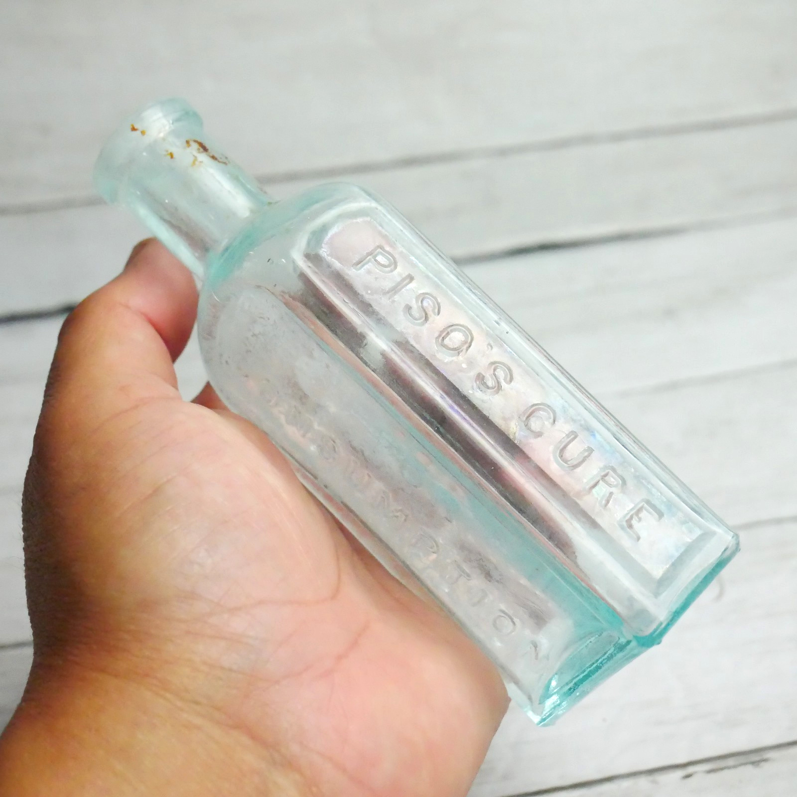Antique Piso’s Light Blue Cure For Consumption Hazeltine & Co. Medicine Bottle