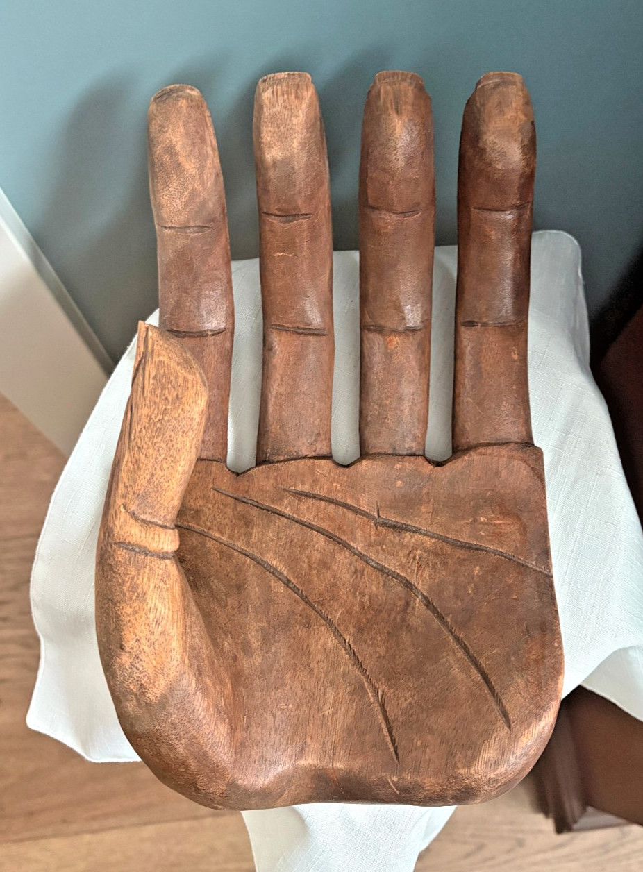 Large Vintage Wooden Carved Human Left Hand Sculpture Bowl Tray 8