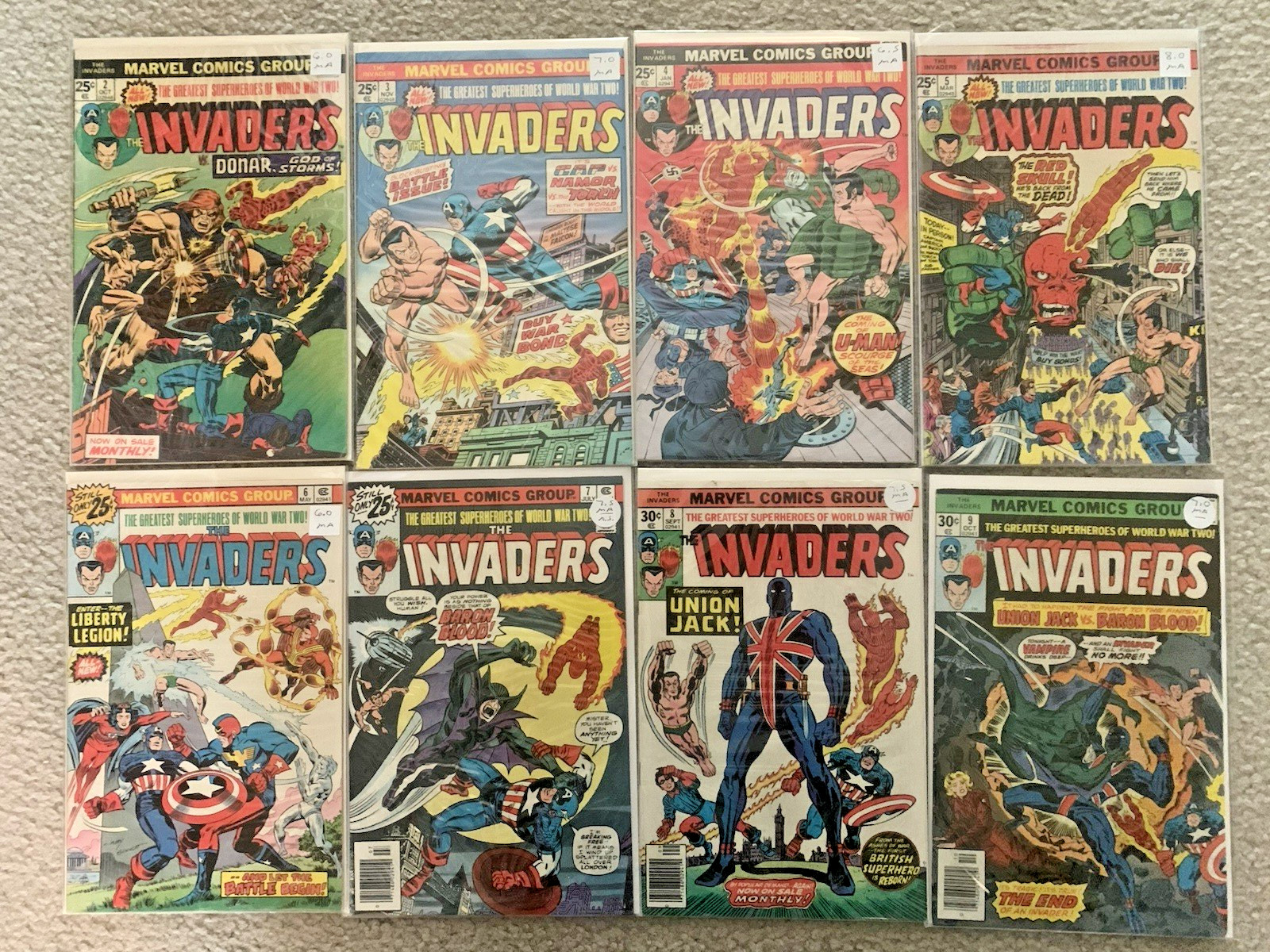 Marvel The Invaders # 2 thru # 13 and Annual # 1 Mostly Higher Grade