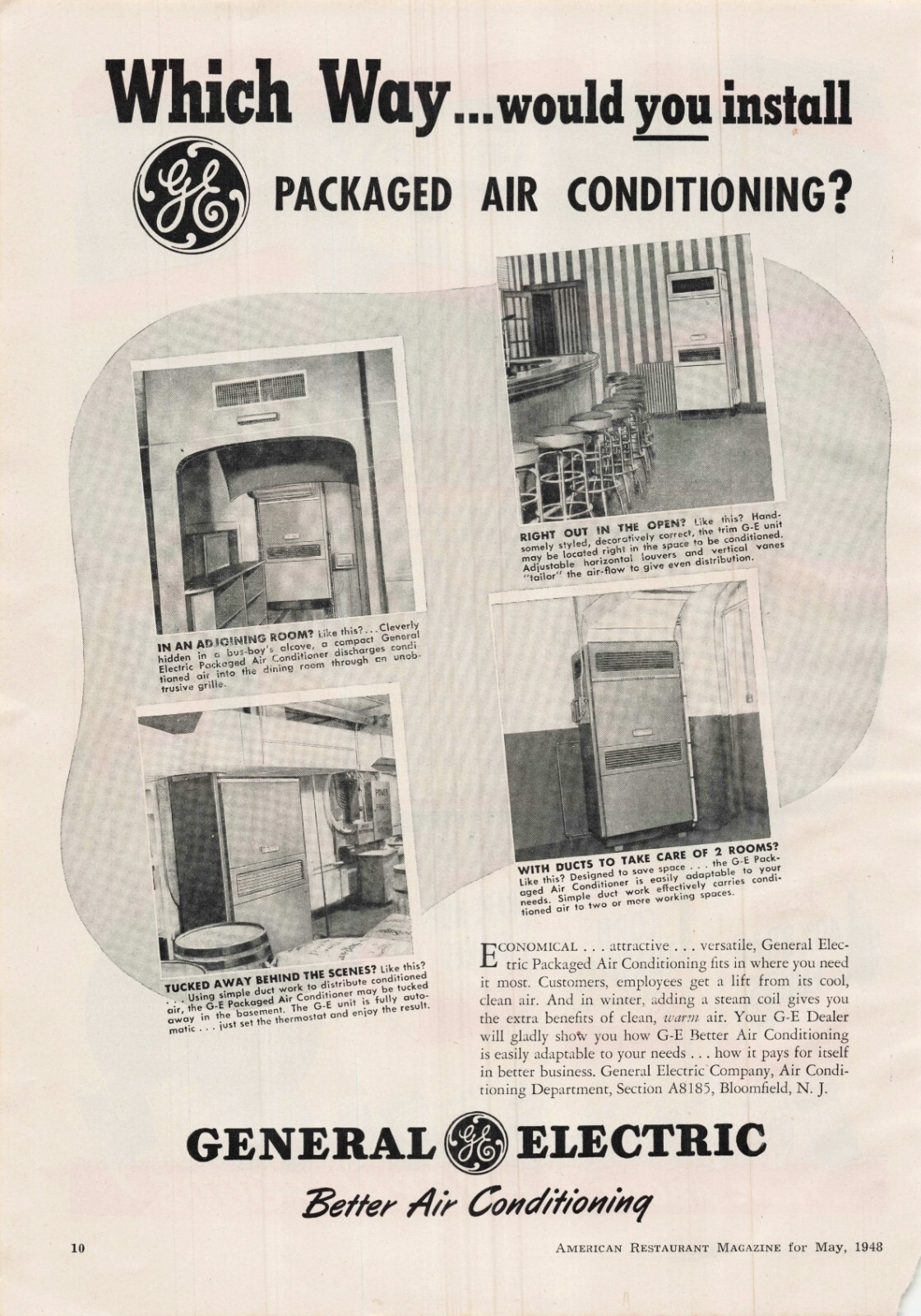 VTG 1948 Print Ad General Electric Packaged Air Conditioning