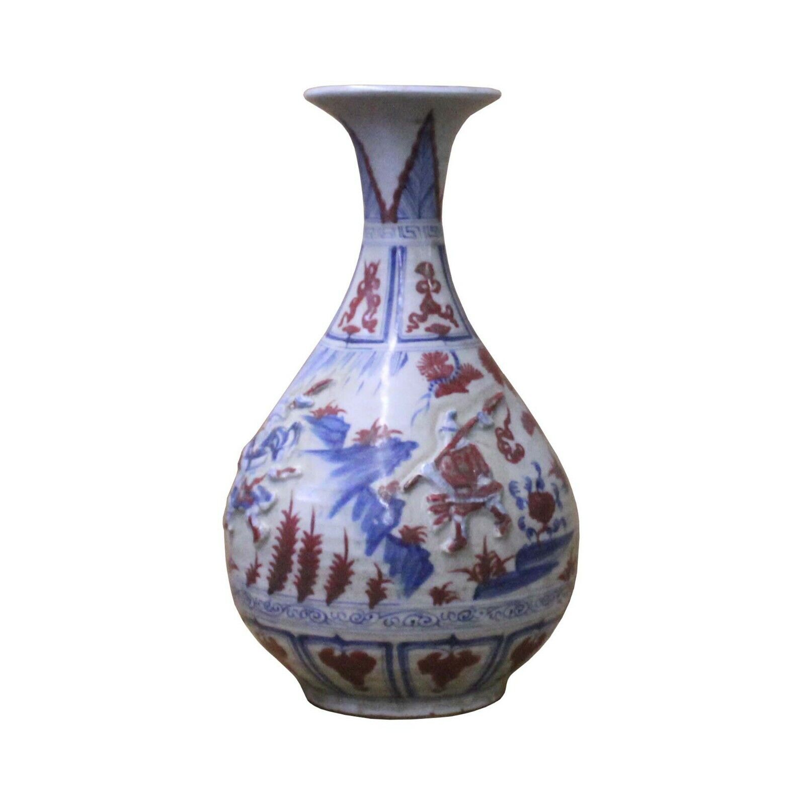 Handmade Ceramic Red Blue White Dimensional People Vase Jar cs5134