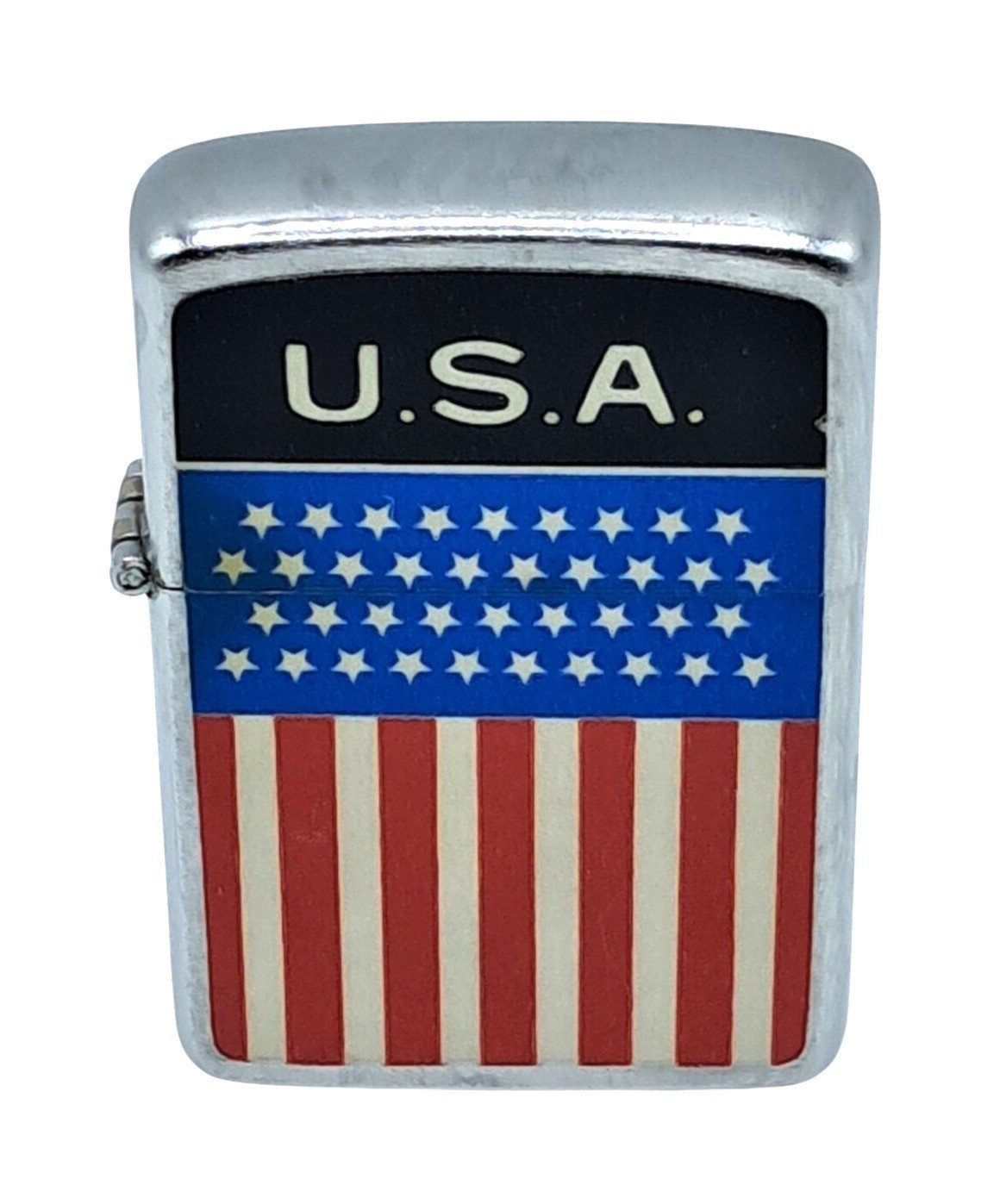 NOS Vintage My-Lite Korea USA Flag Flip Top LIghter Patriotic Chrome