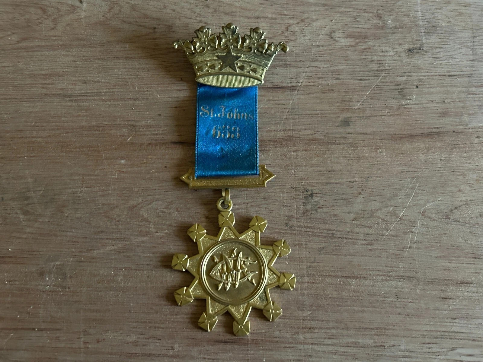 Royal Arcanum Badge Medal Pin Ribbon FOB Crown St Johns Vintage Cross Star