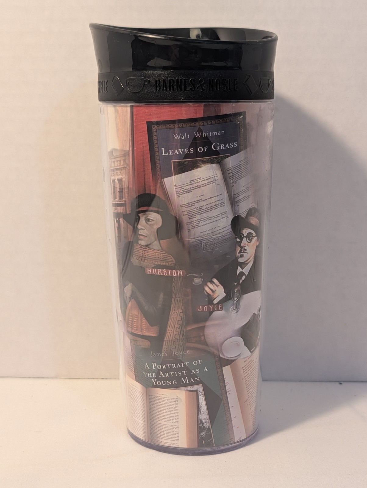Barnes & Noble Famous Writers Travel Mug Whitman, Joyce, Hurston, Parker, Woolf.