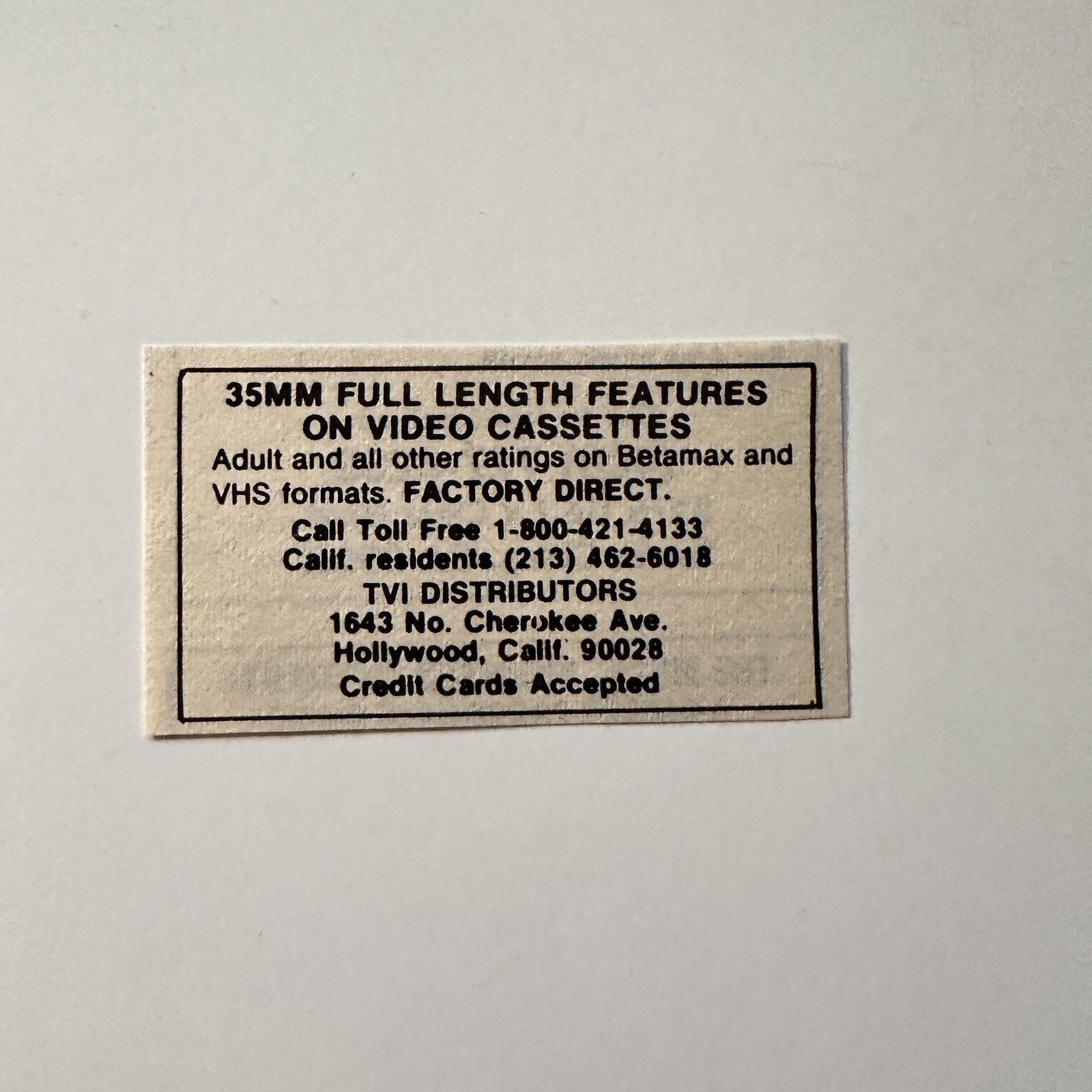 TVI Distributors 35Mm Films on Video Cassette Hollywood CA 1980 Ad 4AK9-S12