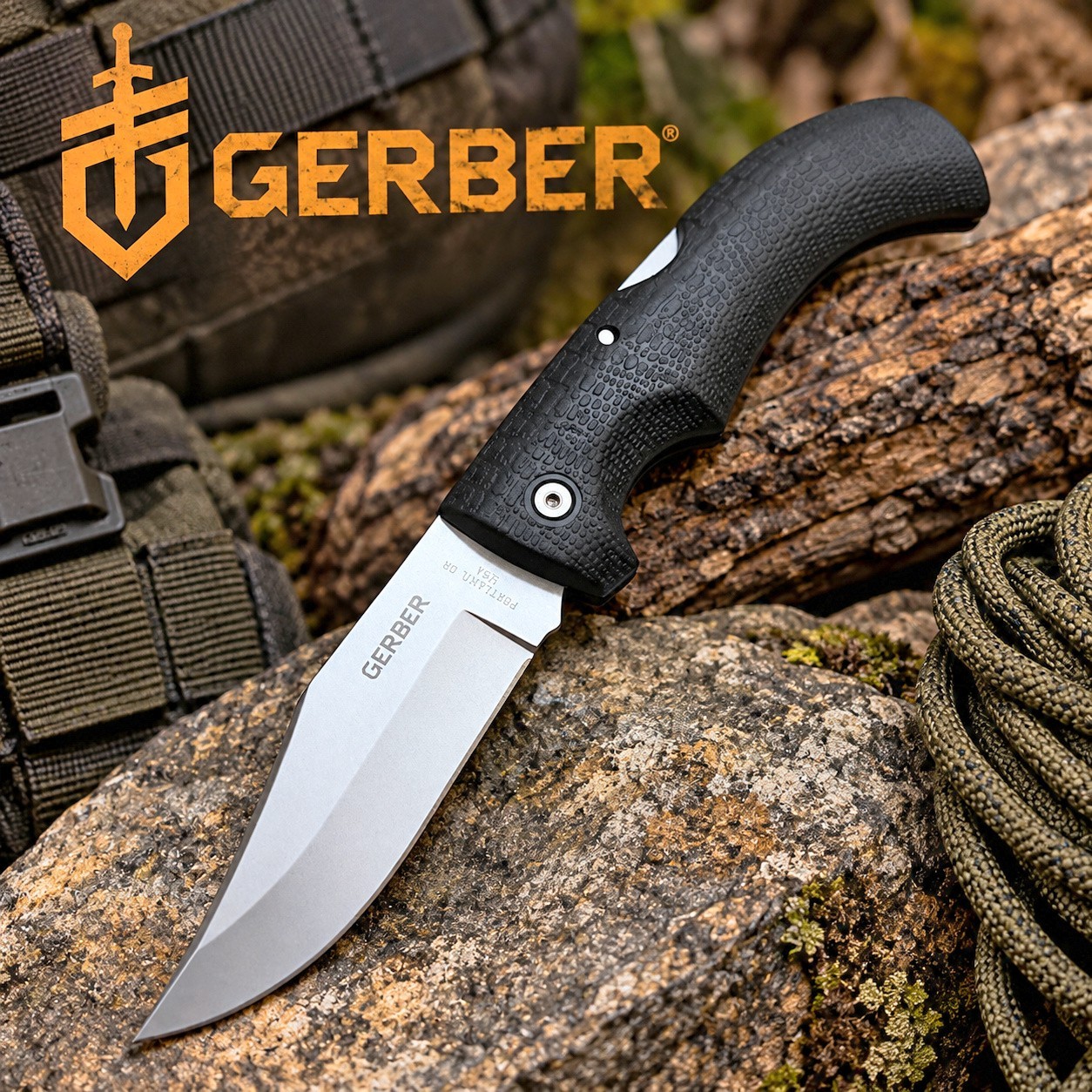 GERBER Gator 06069N Lockback folding knife 420HC SS blade with pouch Made in USA