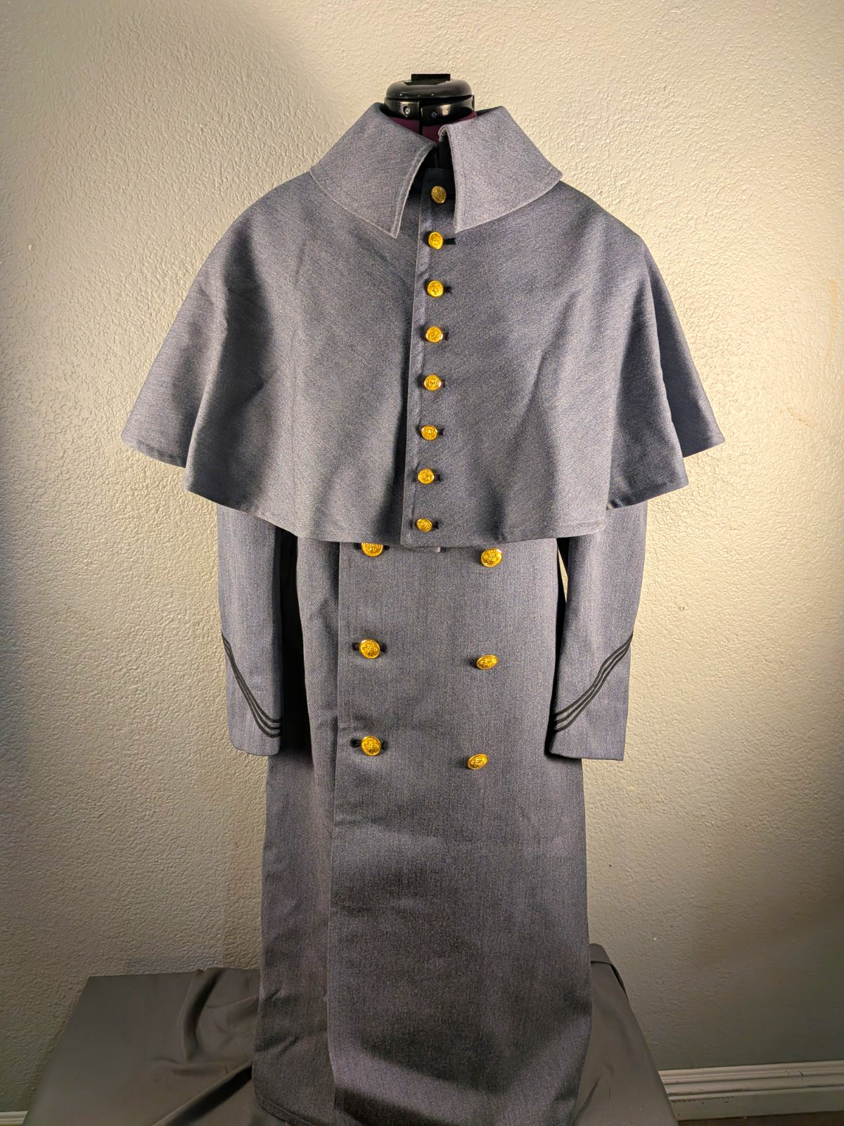 Vintage 1990 USMA West Point Cadet Wool Overcoat with Cape Grey Military Uniform