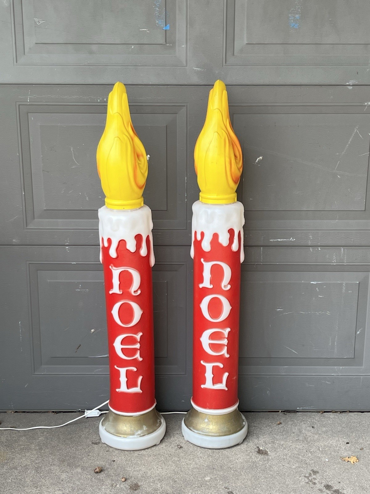 RARE Pair Of 2 NOEL Candle Lighted Blow Molds Large Flames RARE Pair Of 2 NOEL Candle Lighted Blow Molds Large Flames