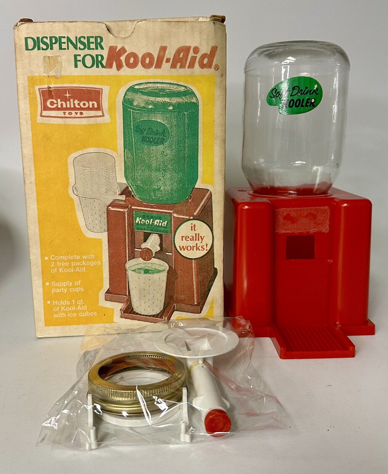 Vintage 1970s Kool-Aid Kooler Soft Drink Cooler Dispenser - Red With Box