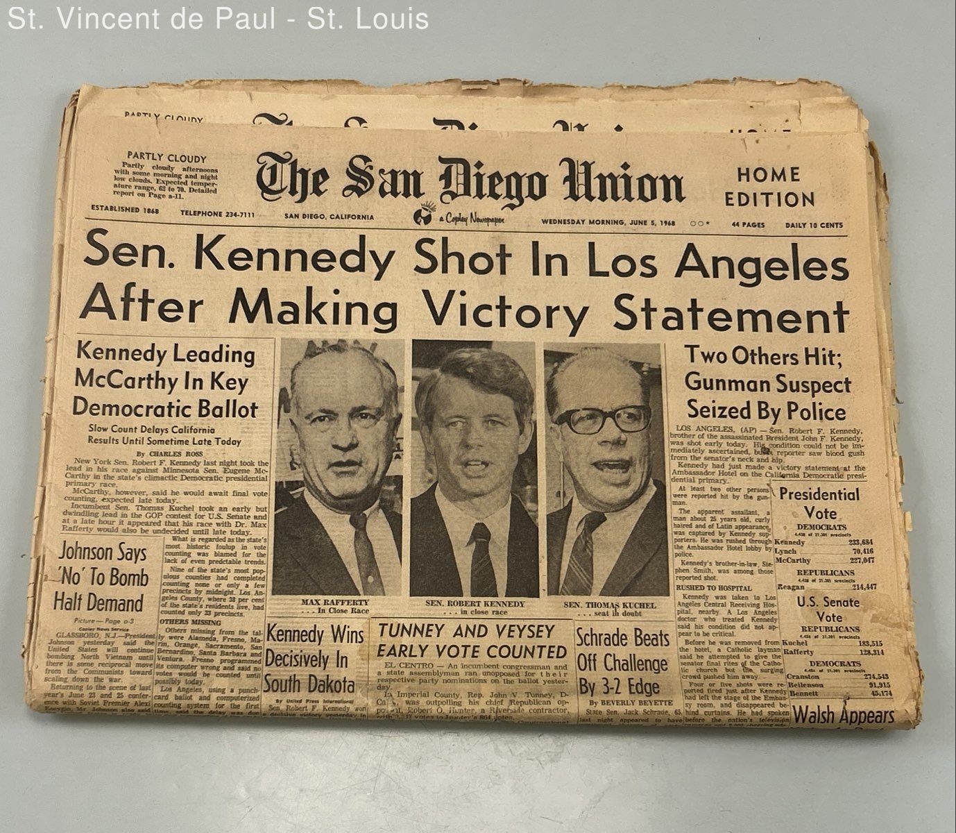 1968 Robert F. Kennedy Assassination Newspaper June 5th - 9th San Diego Union