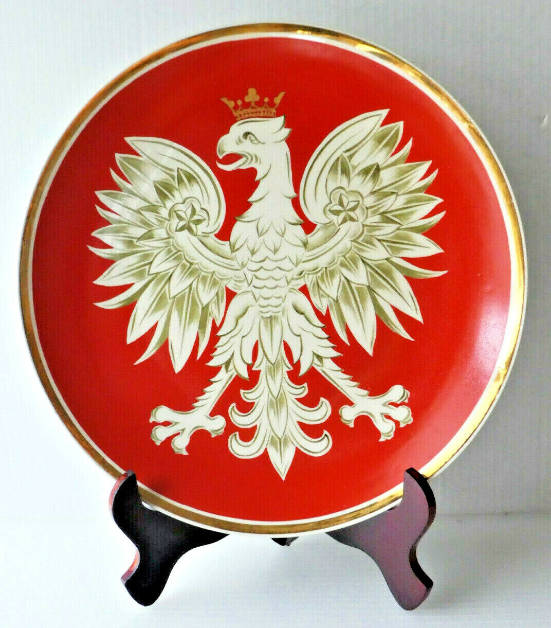 Vintage Large Cabinet Plate TULOWICE Plate MADE IN POLAND with GOLD CROWN EAGLE 