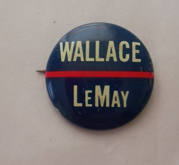 Vintage 1968 George Wallace Curtis LeMay Campaign Pin Button Pinback President