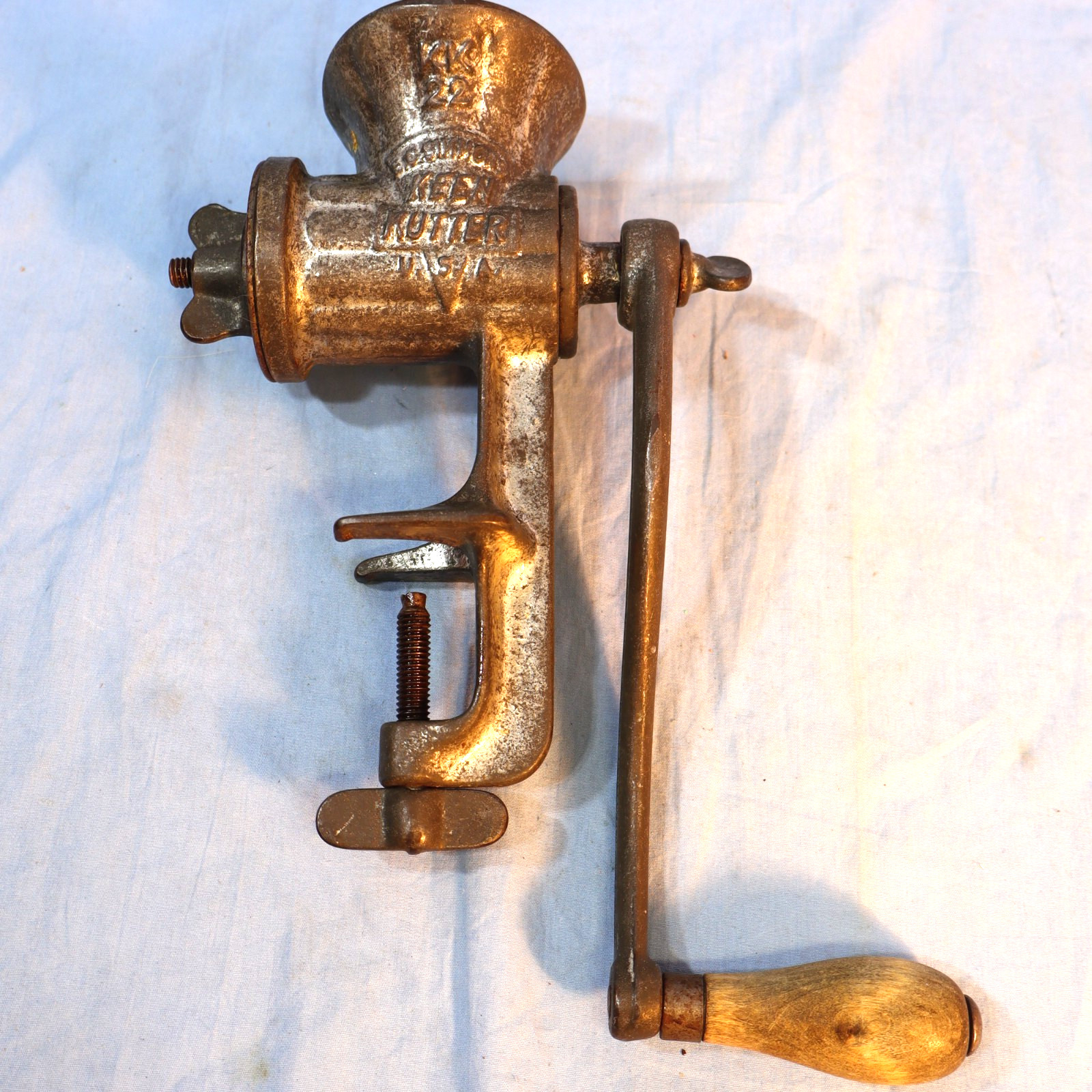 Antique Keen Kutter No. K22 Cast Iron Meat Grinder Clamp-On Hand Crank Antique Keen Kutter No. K22 Cast Iron Meat Grinder Clamp-On Hand Crank