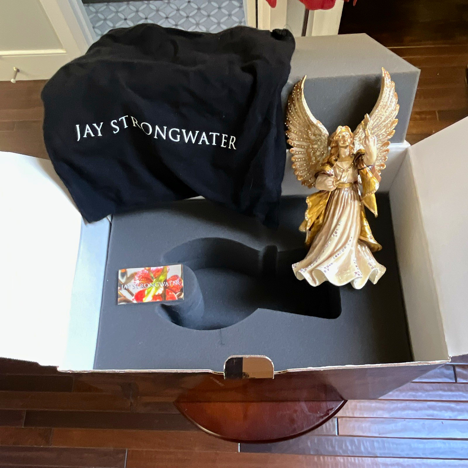 Jay Strongwater - large Gold and Crystal Angel with original Bag and Box