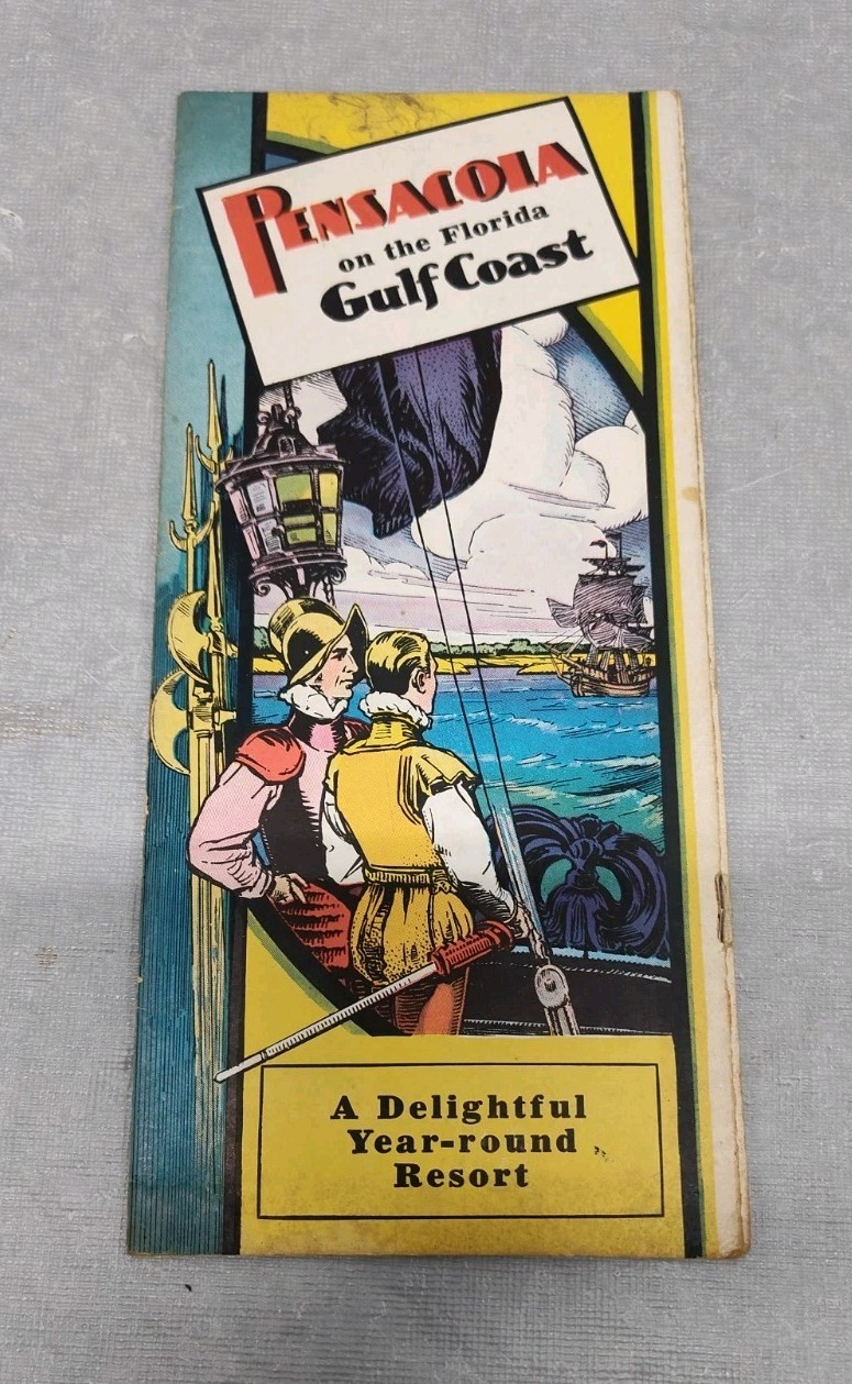 Rare C. 1930 Pensacola FL Brochure W/ Map Naval Air Station Vtg Nice Graphics 