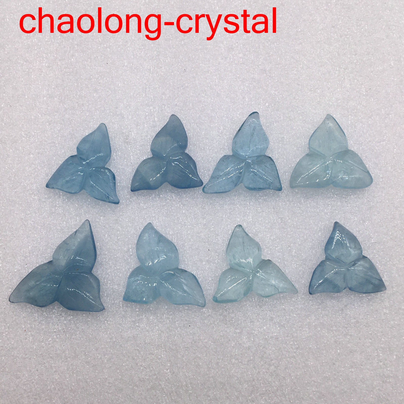 15G/8PCS Natural Blue Aquamarine Quartz Carved Clover Pendant Healing