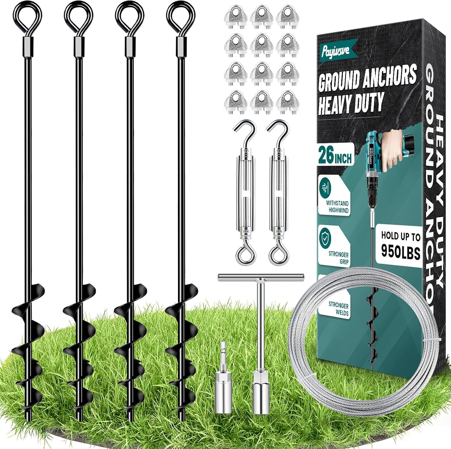 Ground Anchors Heavy Duty Mobile Home Anchor Shed Anchors Kit, 4X26In