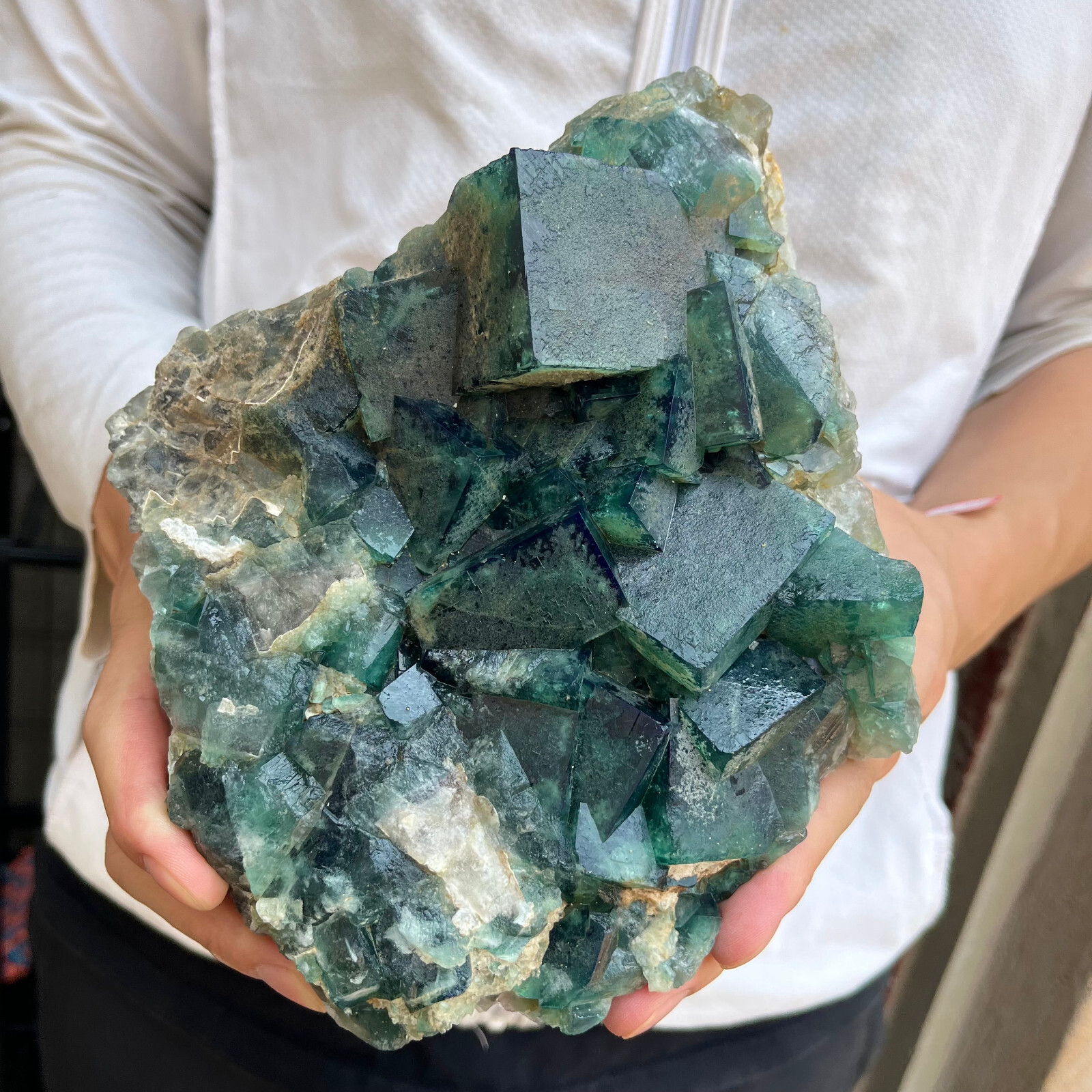 6.4lb Large NATURAL Green Cube FLUORITE Quartz Crystal Cluster Mineral Specimen