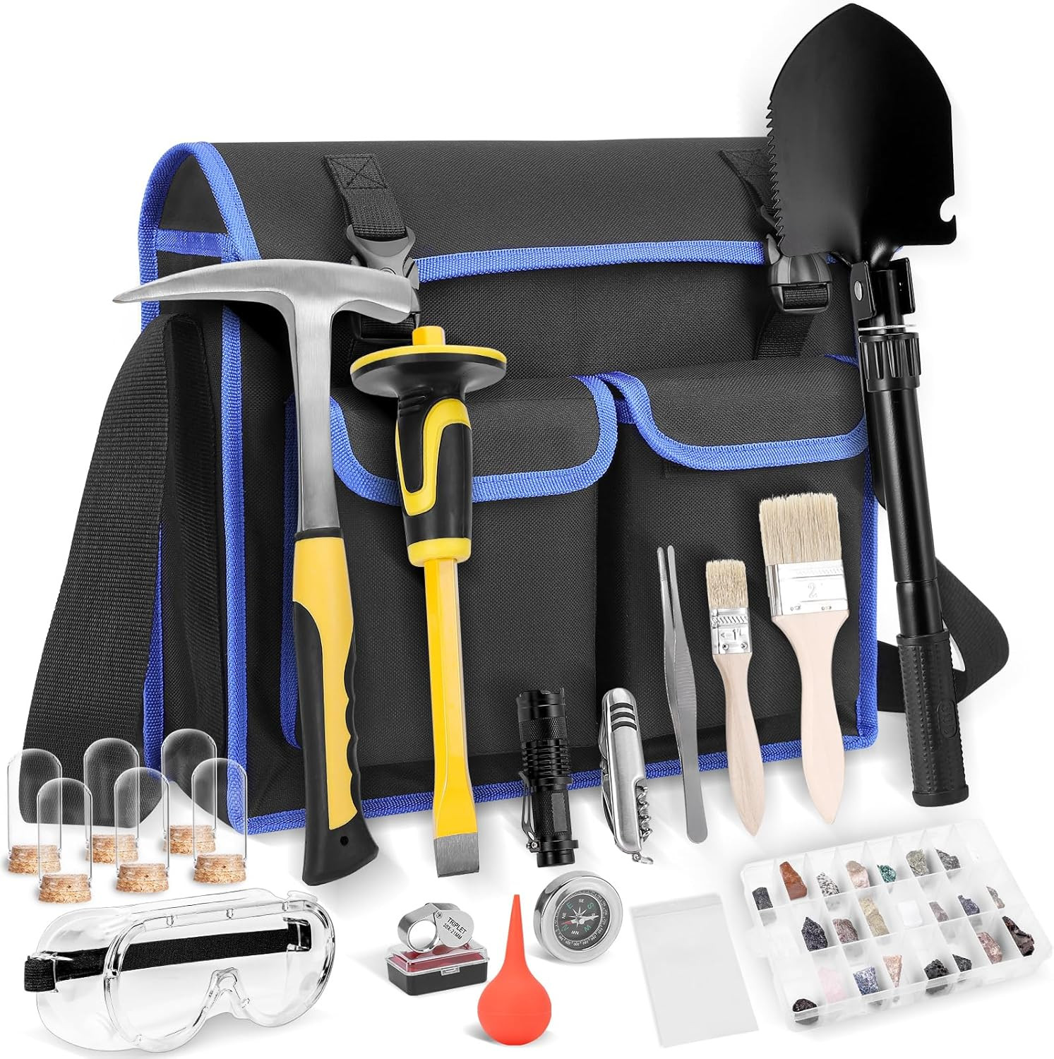 25 PCS Geology Rock Pick Equipment Kit, 28 Oz. Rock Pick Hammer with 12\