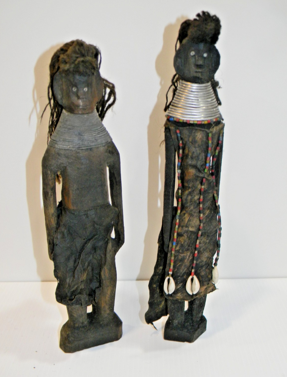2 Turkana Kenya African Ikoku Fertility Ngide Beaded Hand Carved Wood Dolls 8\ 2 Turkana Kenya African Ikoku Fertility Ngide Beaded Hand Carved Wood Dolls 8\