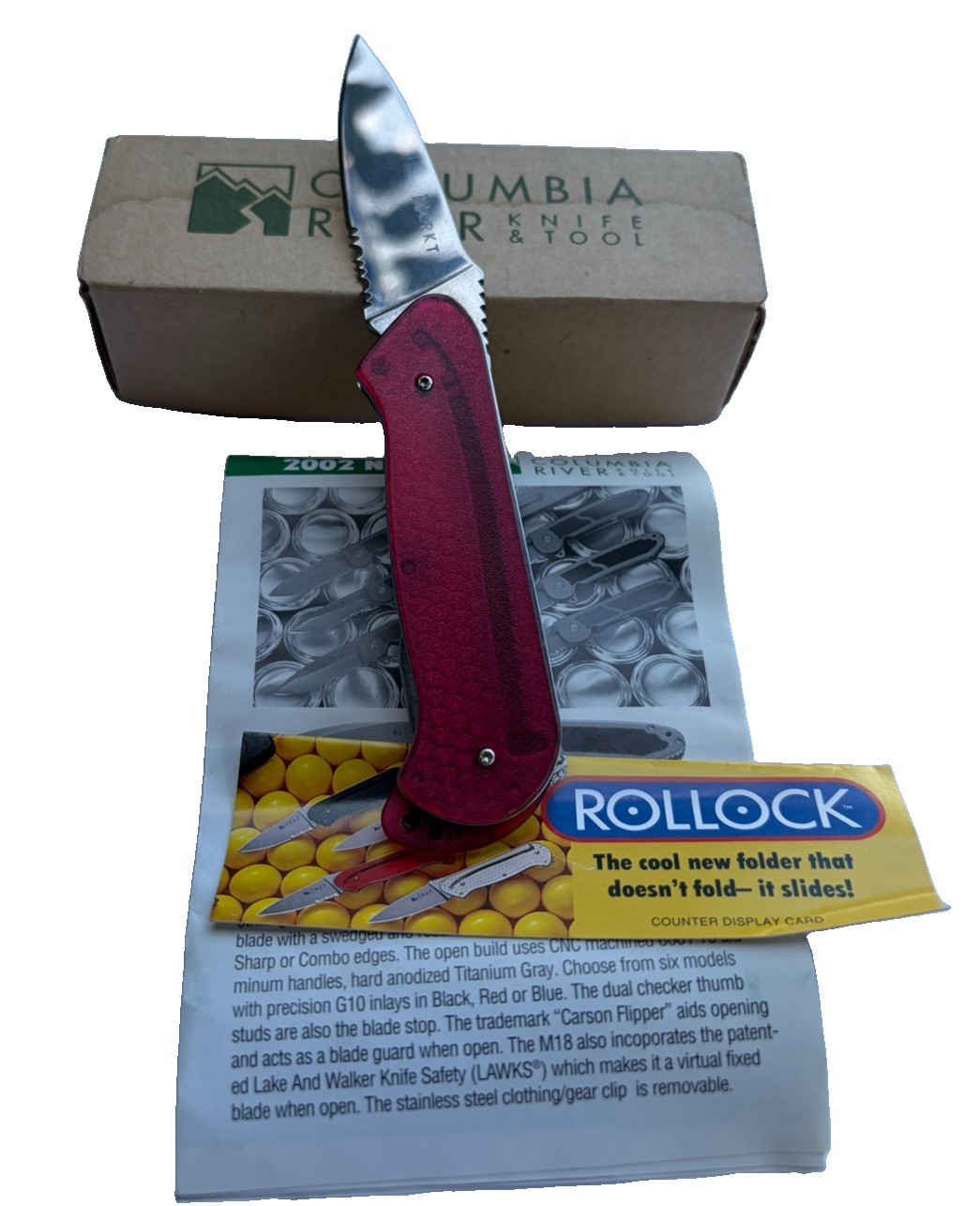CRKT 5212R Rollock Red Sliding Knife NOS Box Papers Vintage 2002 Taiwan