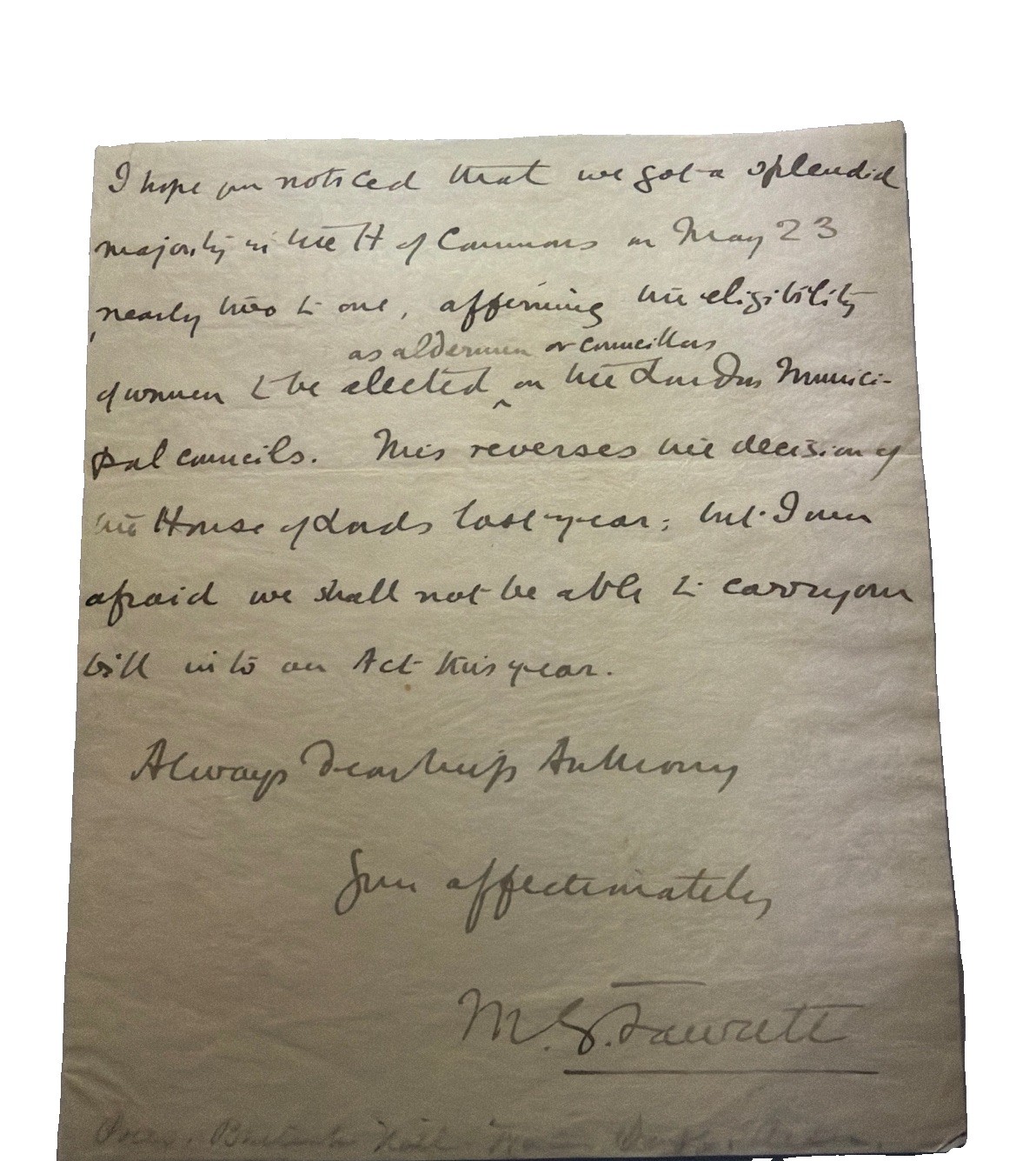 1900 Millicent Fawcett To Susan B Anthony Letter Nuwss Suffrage Women Aldermen
