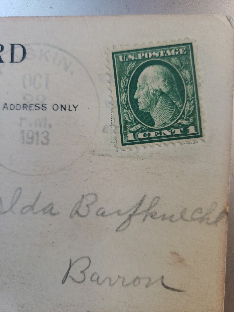 Antique Divided Back 1912 Postcard  Rare 1 cent George Washington Green Stamp 