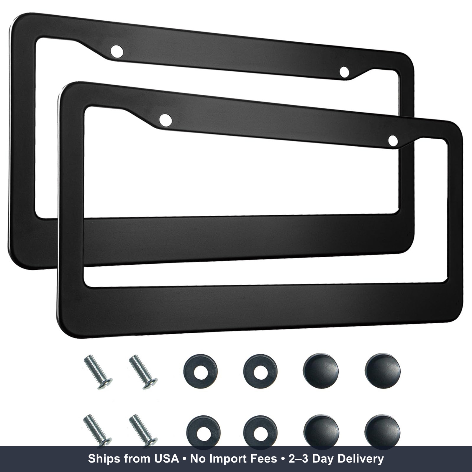 2PCS Matte Black License Plate Frames, 2 Holes Solid Aluminum License Plate Hold