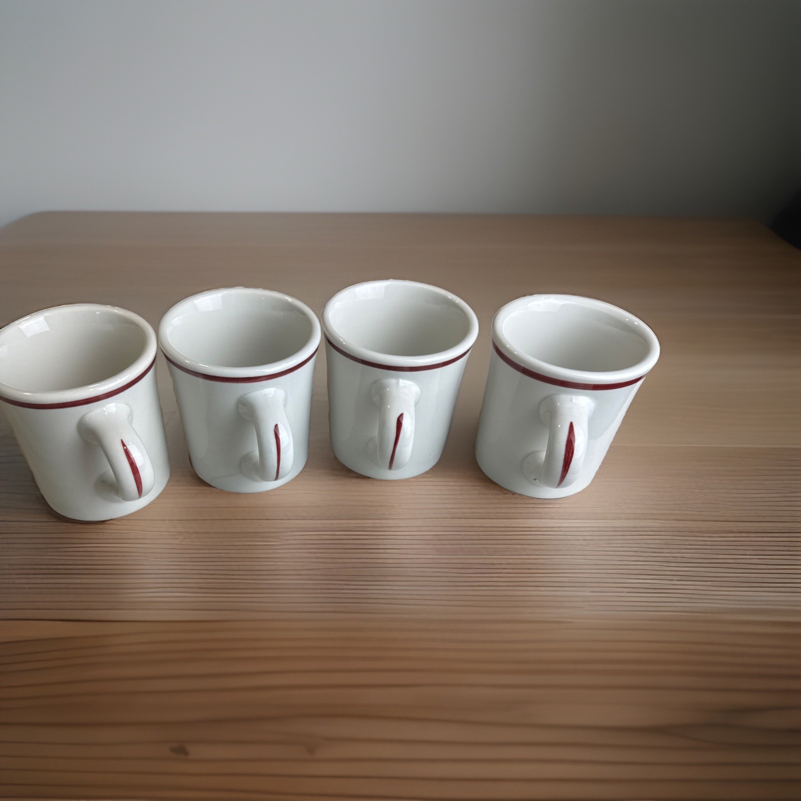 Vintage Shenango China Anchor Hocking Red Stripe Diner Mugs USA Set of 4