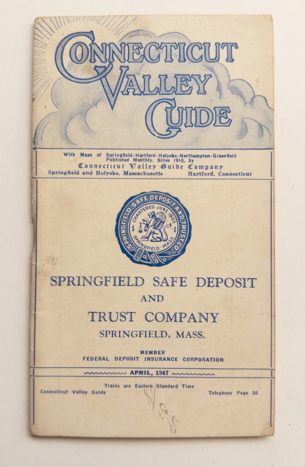 1947 Connecticut Valley Guide Transit Map Springfield Hartford Reddy Kilowatt