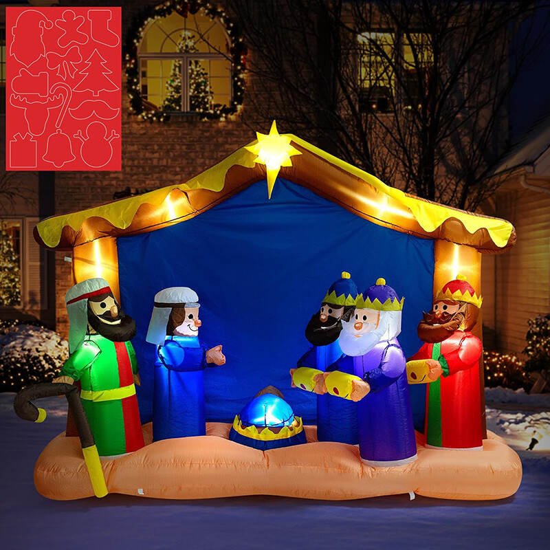 8FT Christmas Inflatable Nativity Scene Outdoor Led Lighted Lawn Yard Decoration 8FT Christmas Inflatable Nativity Scene Outdoor Led Lighted Lawn Yard Decoration