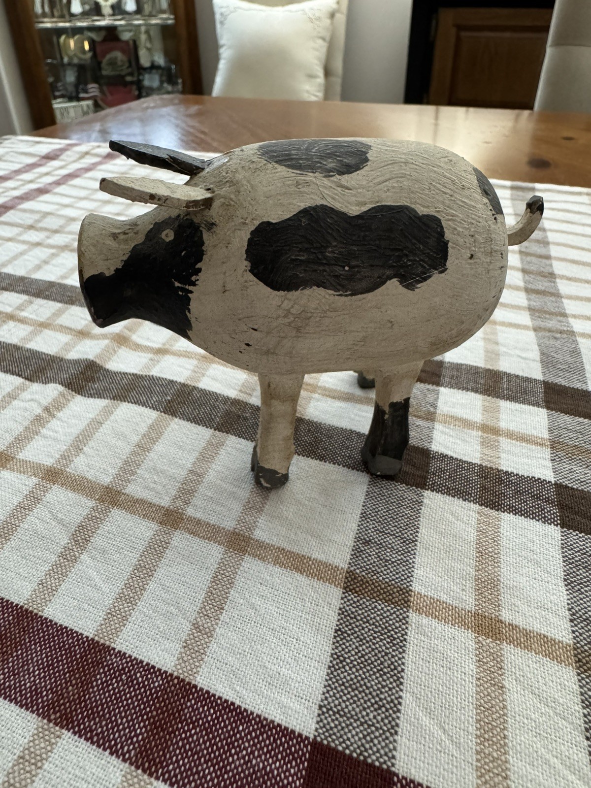 Nancy  Thomas Vintage Wooden Hand Painted Pig~Signed And Dated 1982