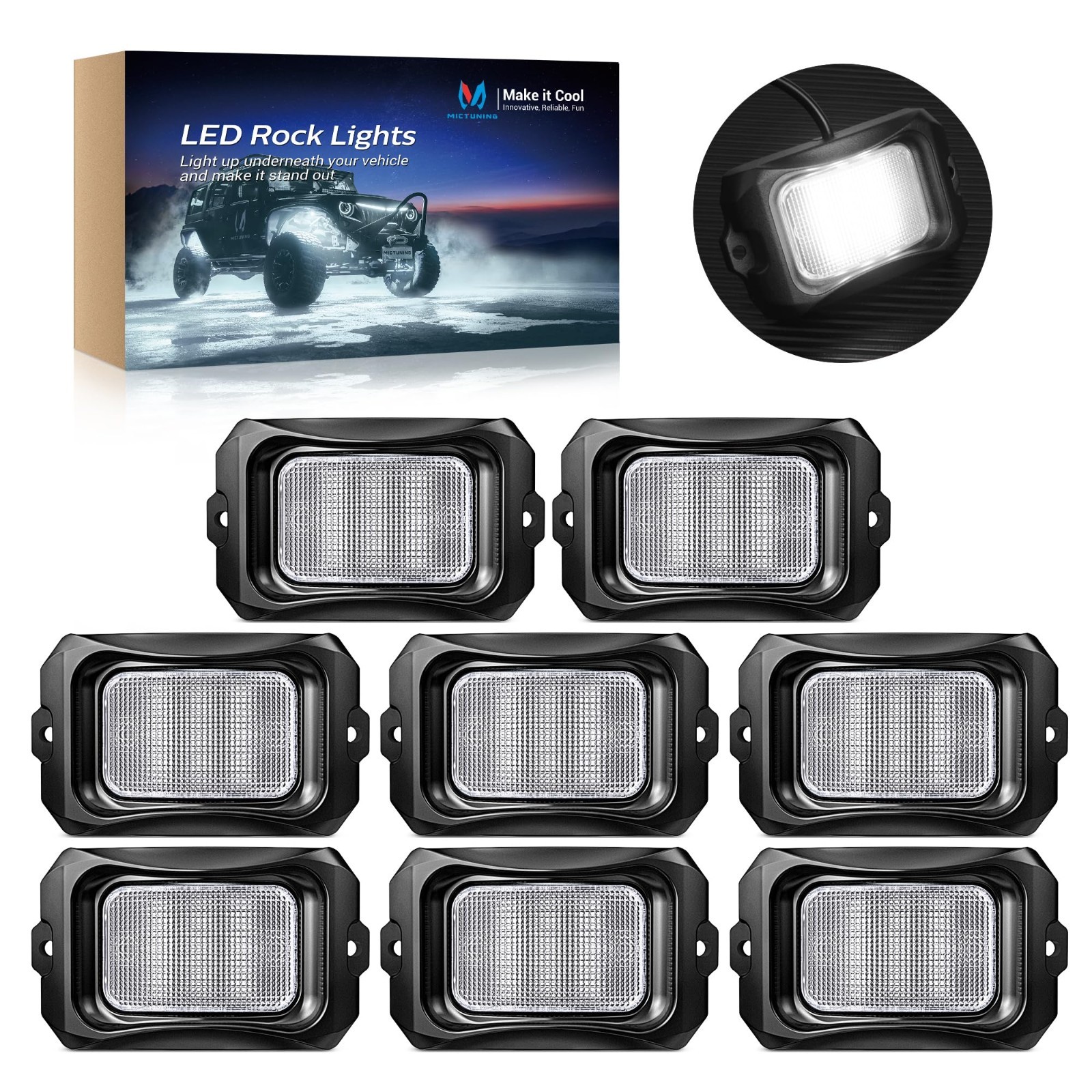 MICTUNING C2 Curved Pure White Rock Lights - 8 Pods Underglow Lights