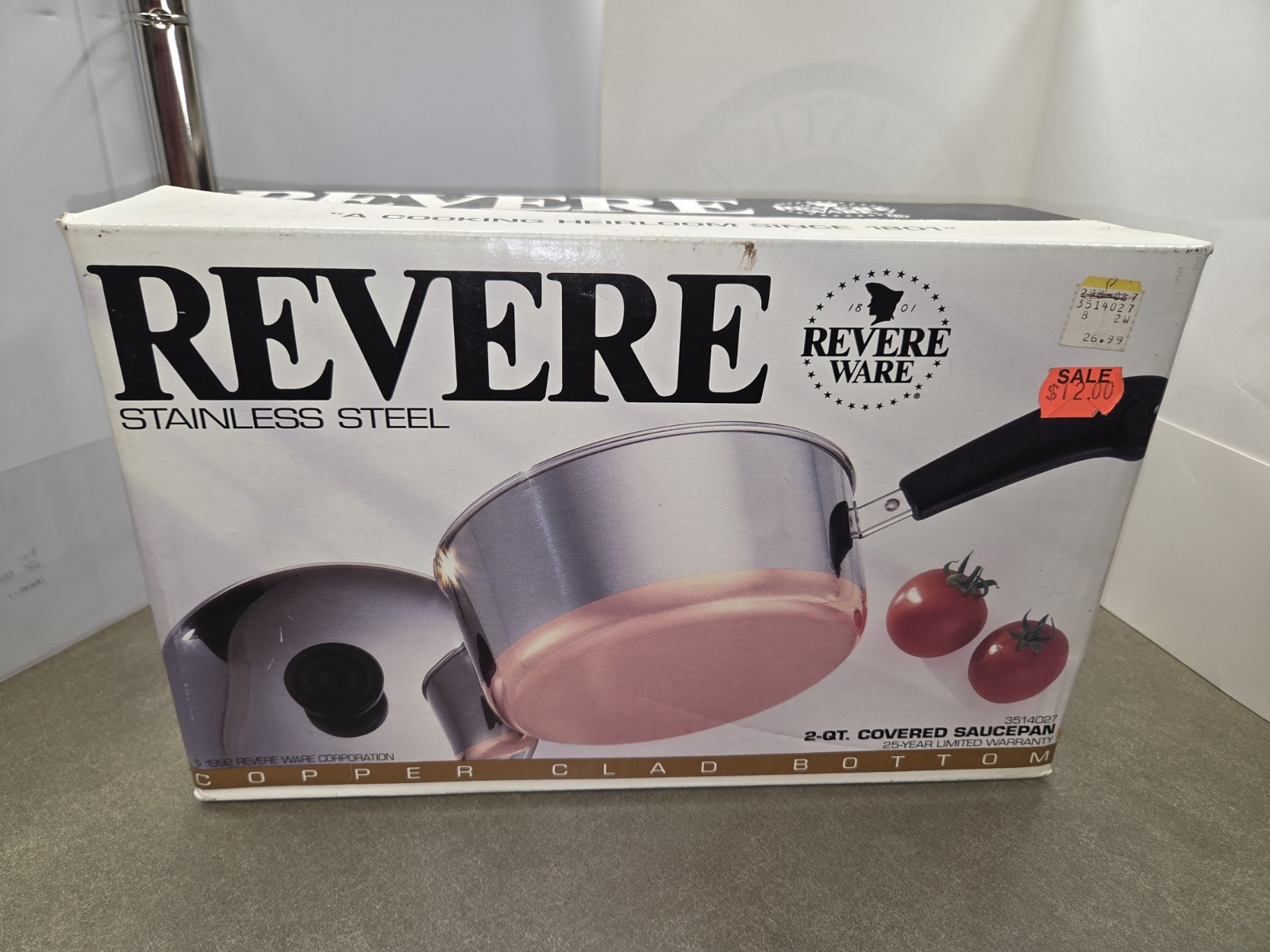 Vintage  USA Revere Ware 2 Quart Saucepan No. 3514027  New in Box Copper Clad