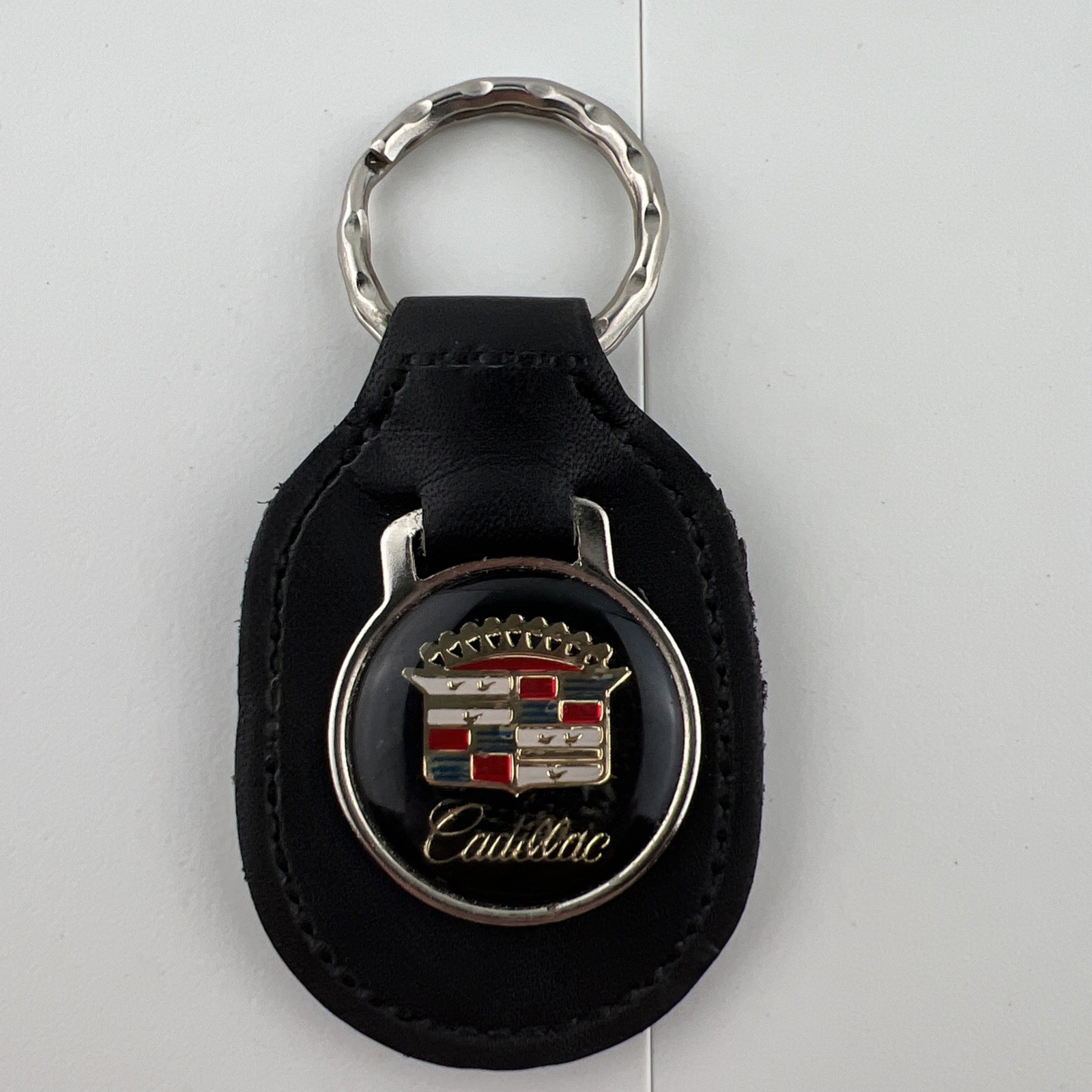 Vintage 1980s Cadillac Leather Keyring Keychain Black Made in Canada