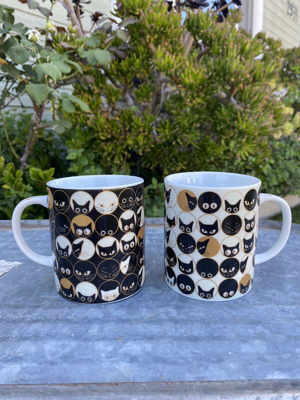 Jewel Japan Black & White Cat Kitten Eyes Faces Coffee Tea Mug Paw Print Handle
