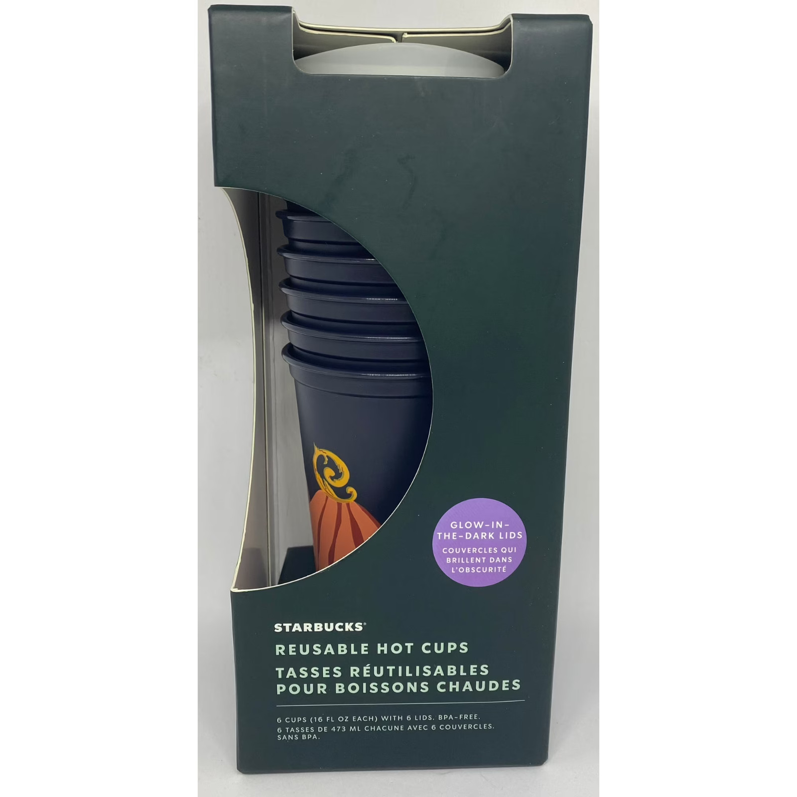 NEW Starbucks Halloween 2021 Cups w/ Glow in the Dark Lids Set of 6 - Resusable