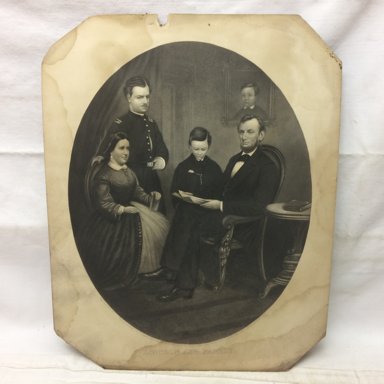 Antique Abraham Lincoln w/ Family Portrait A. Robin NY 1869 Engraving