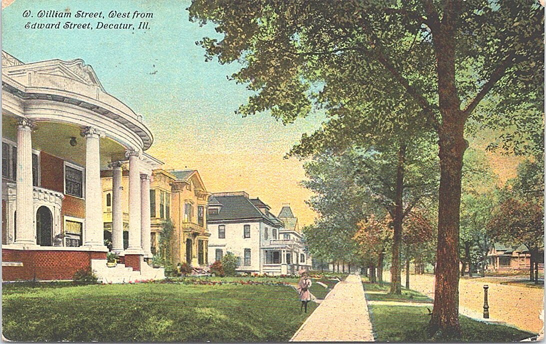 Lithograph Decatur Illinois Residence Street Scene 1911