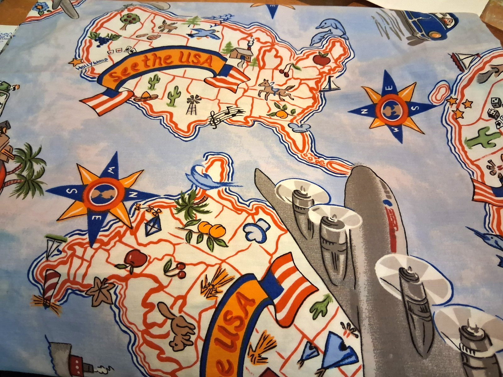 Vintage Twin Sheet Set One Pillowcase,  Fitted Sheet ,Top Sheet. Fun USA Motif