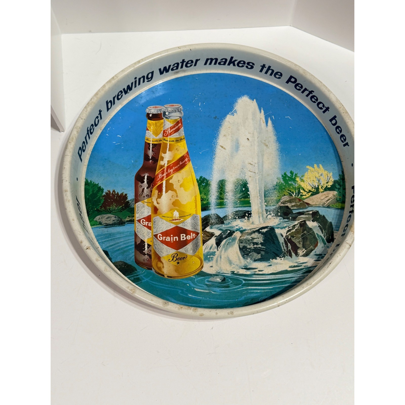 Vintage Grain Belt Beer Metal Serving Tray Fountain Waterfall Litho Breweriana Vintage Grain Belt Beer Metal Serving Tray Fountain Waterfall Litho Breweriana