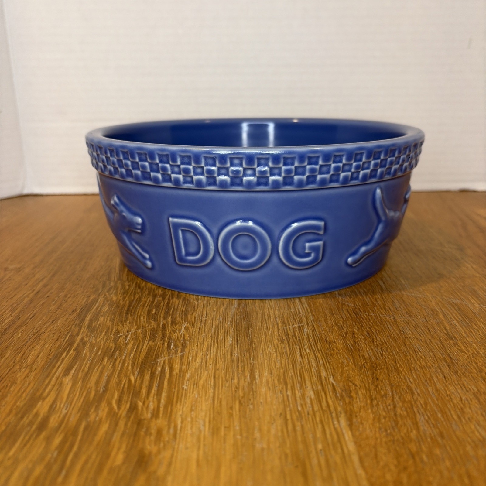 Longaberger Mulligan Ceramic Dog Pet Bowl Blue 7.5” USA Pottery Retired