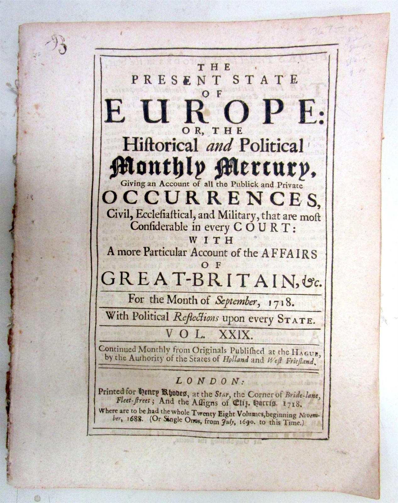 Rare 1718 newspaper / newsbook wth THE ATLANTIC SLAVE TRADE by a BRITISH COMPANY