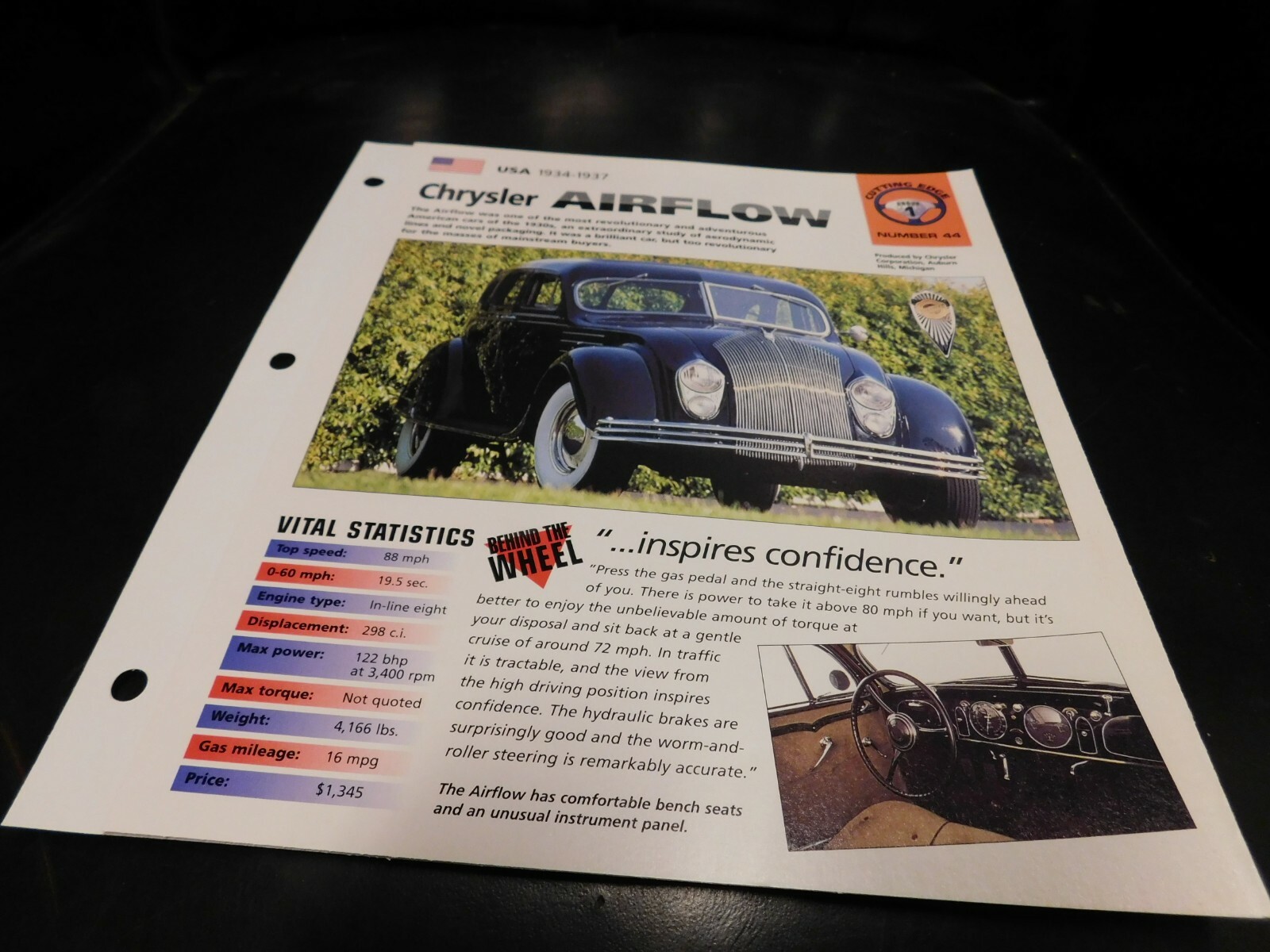 1934-1937 Chrysler Airflow Spec Sheet Brochure Photo Poster 1935 1936