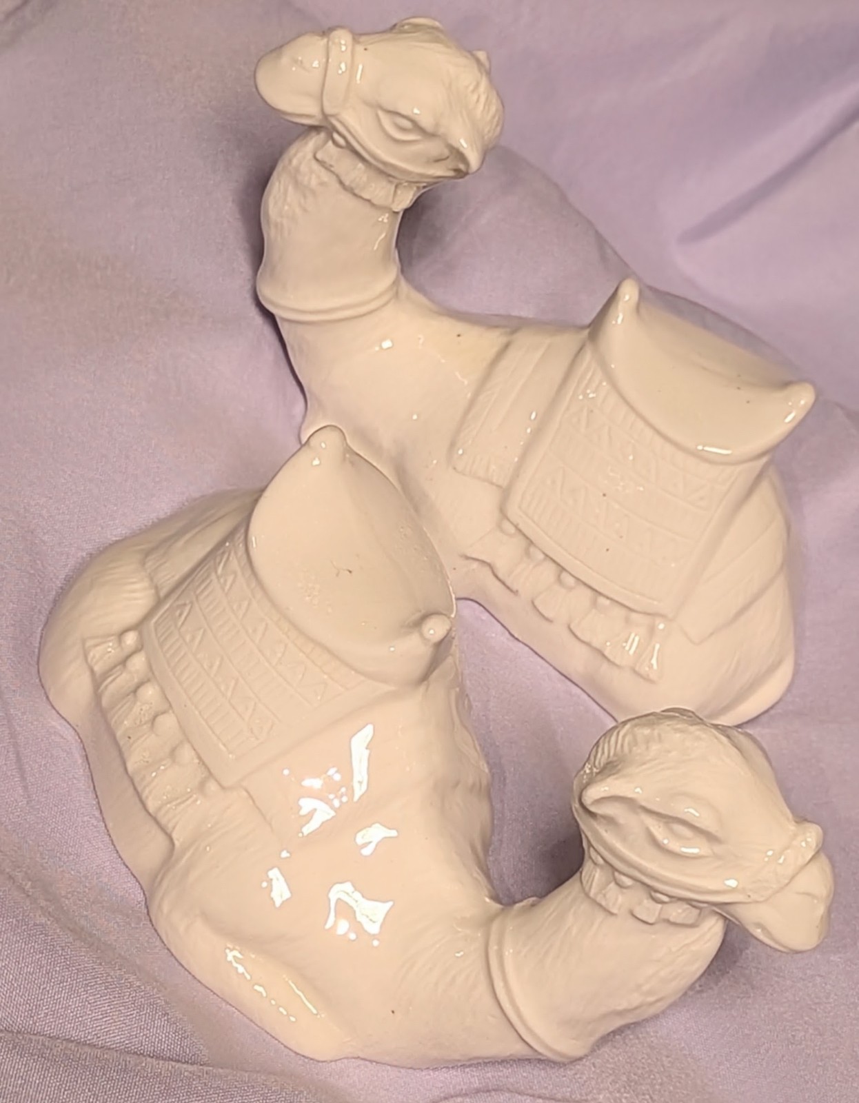Vintage Pair Camels in Porcelain Nativity Camel Figurines Replacements White 